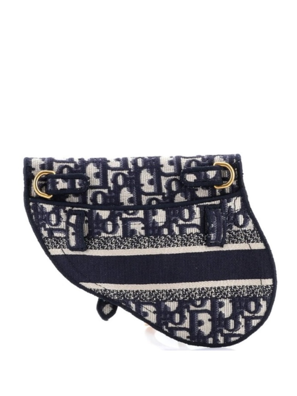 Dior Navy & White Oblique Mini Saddle Bag with Gold 'D' Charm - Picture 3 of 12